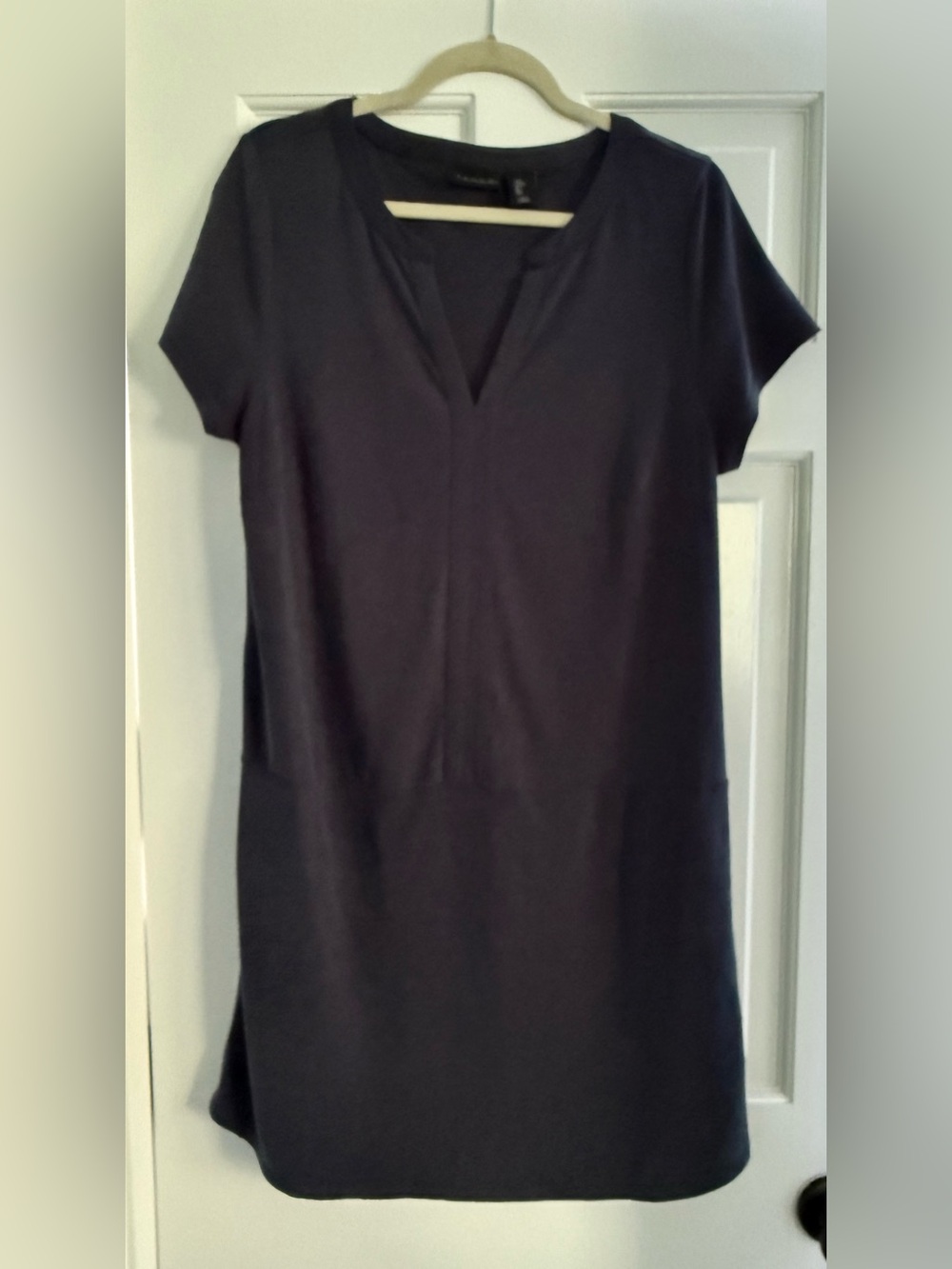 Tahari Split Neck Sheath Dress, Navy, Sz L